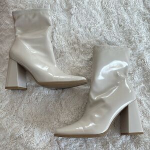 Cream Patent Leather Chunky Booties
